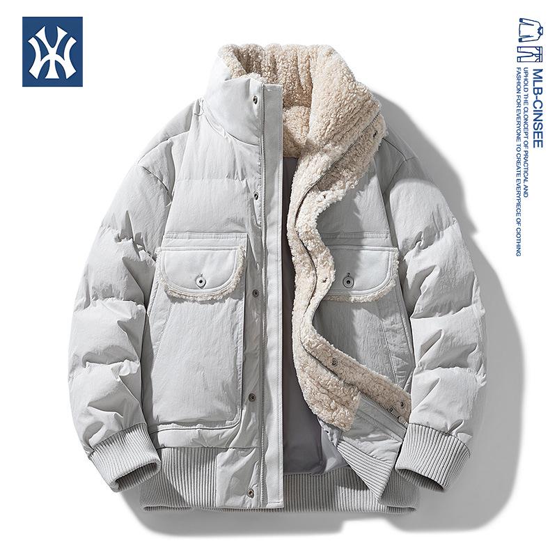 MLB & NY Co-Branded 2025 Winter Men's Down Jacket with Lamb's Wool Patchwork