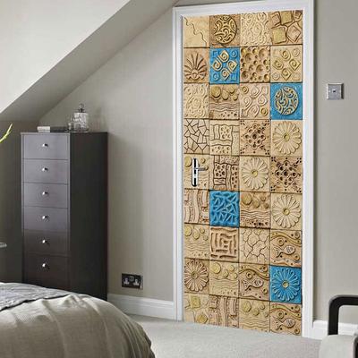 3D Creative  Door Decoration Stickers Marble Simple Abstract Lines Flowers Wallpaper For Living Room Home Decor Bedroom Art Decals