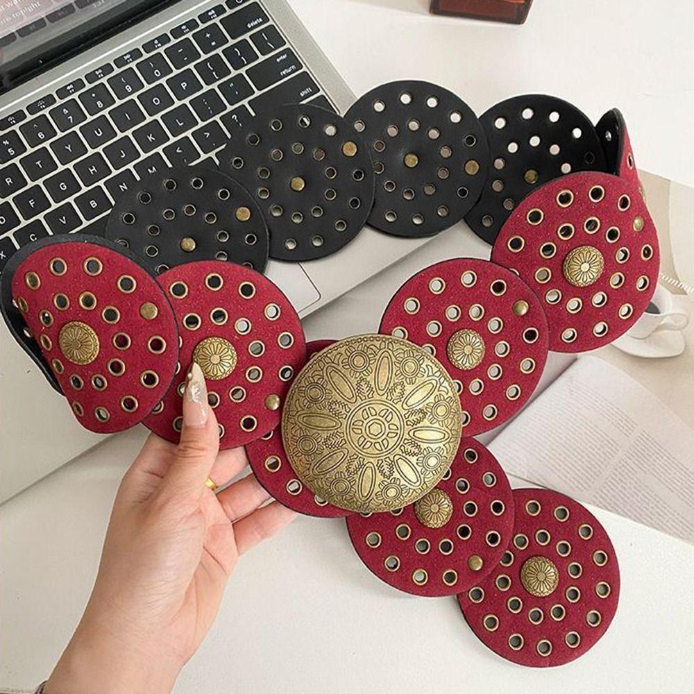 Metal Hollow Out Belts Wide Metal Buckle Belts Casual Round Buckle Belts  Waist Accessories