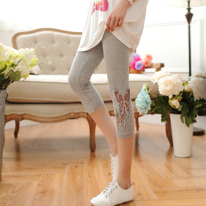 Lace Fashion Women Summer Leggings Skinny Stretch Cropped Capris Pants 3/4 Length Trousers