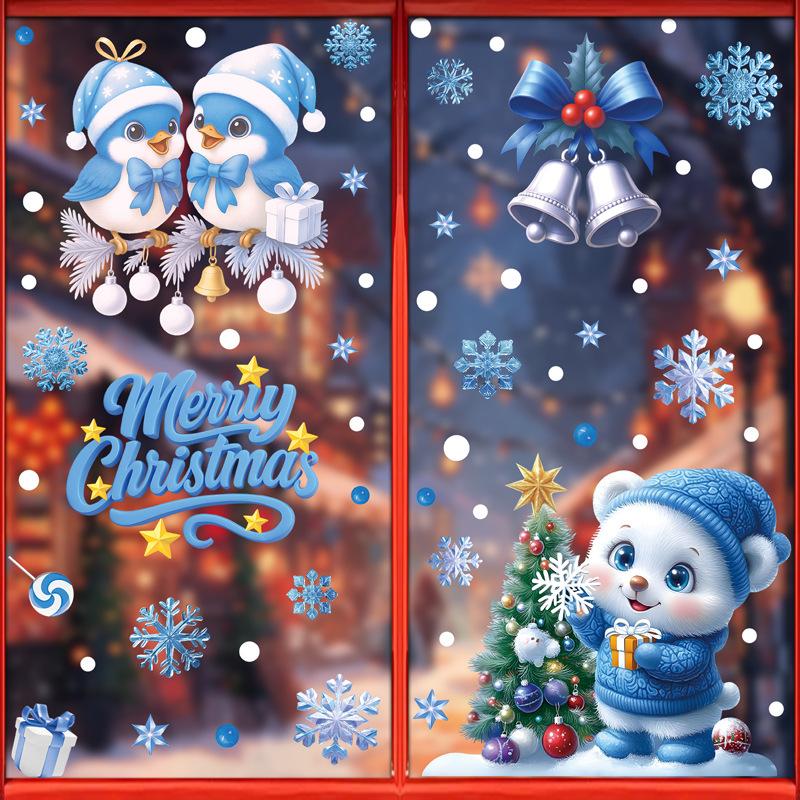 Christmas Window Stickers Winter Snowman Santa Claus Snowflake Elk Static Stickers Glass Ornaments Merry Christmas Posters