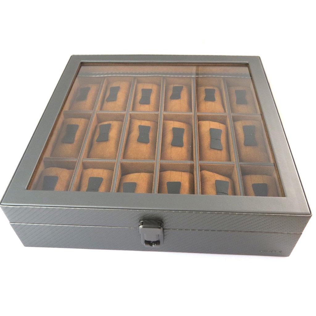 Davidt's [N9387] - 'Graphite Design' Brown-grey Watch Box (18 Watches) - 31. 5x31x8. 5 Cm