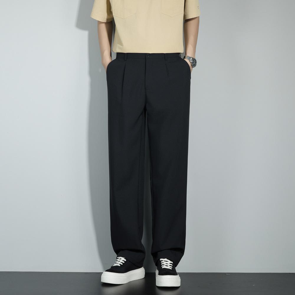Black Suit Pants Men's Autumn and Summer Drape Loose Straight Pants Trendy Casual High-end Wide-leg Trousers
