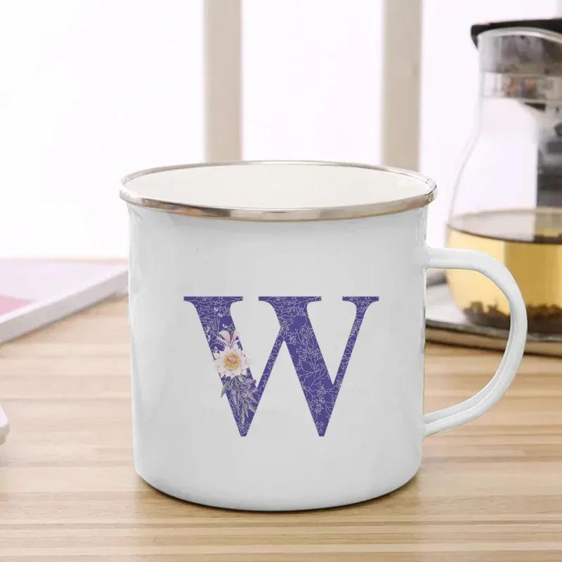 Drinks Water Milk Cups 26 Initials Letter Purple Flower Print Enamel Mug Coffee Cup Thermal Coffee Cup To Carry Cupshe Drinkware