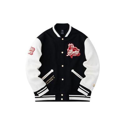 Anta Serie Lifestyle Sportivo Stampa Lettere Monopetto Manica Lunga Giacca da Baseball Unisex Giacche Nero 152418745S-3