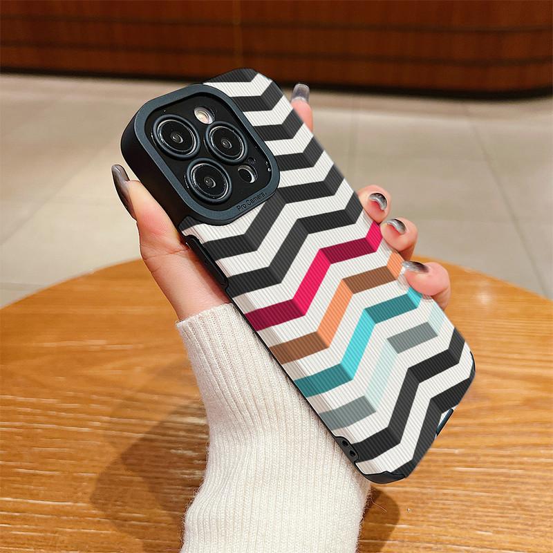 Vertical Grain Leather Shell Green 3D Printed Patterned Soft Silicone Phone Case Back Cover with Camera Lens Full Protection for iPhone