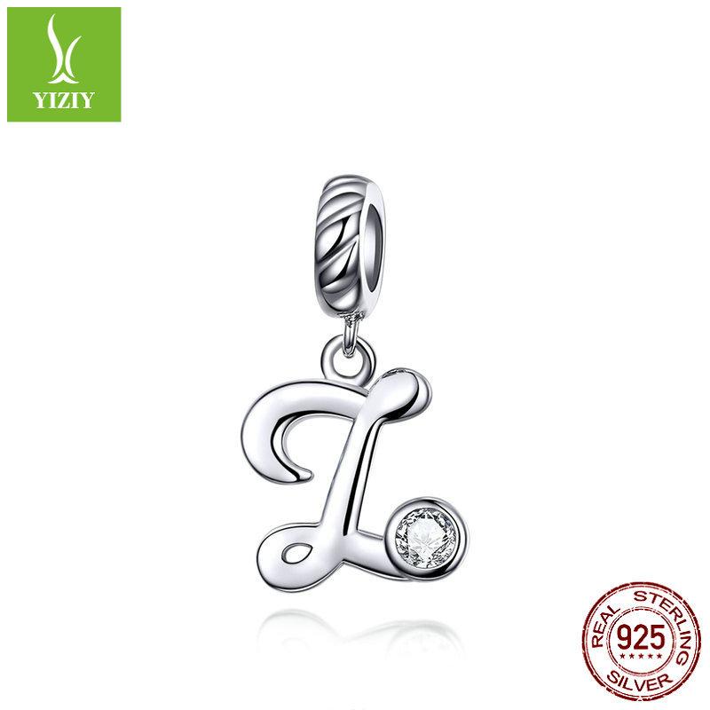 26 Letter Charm 925 Sterling Silver Pendant Korean Fashion Beaded Bracelet Silver Jewelry Accessories