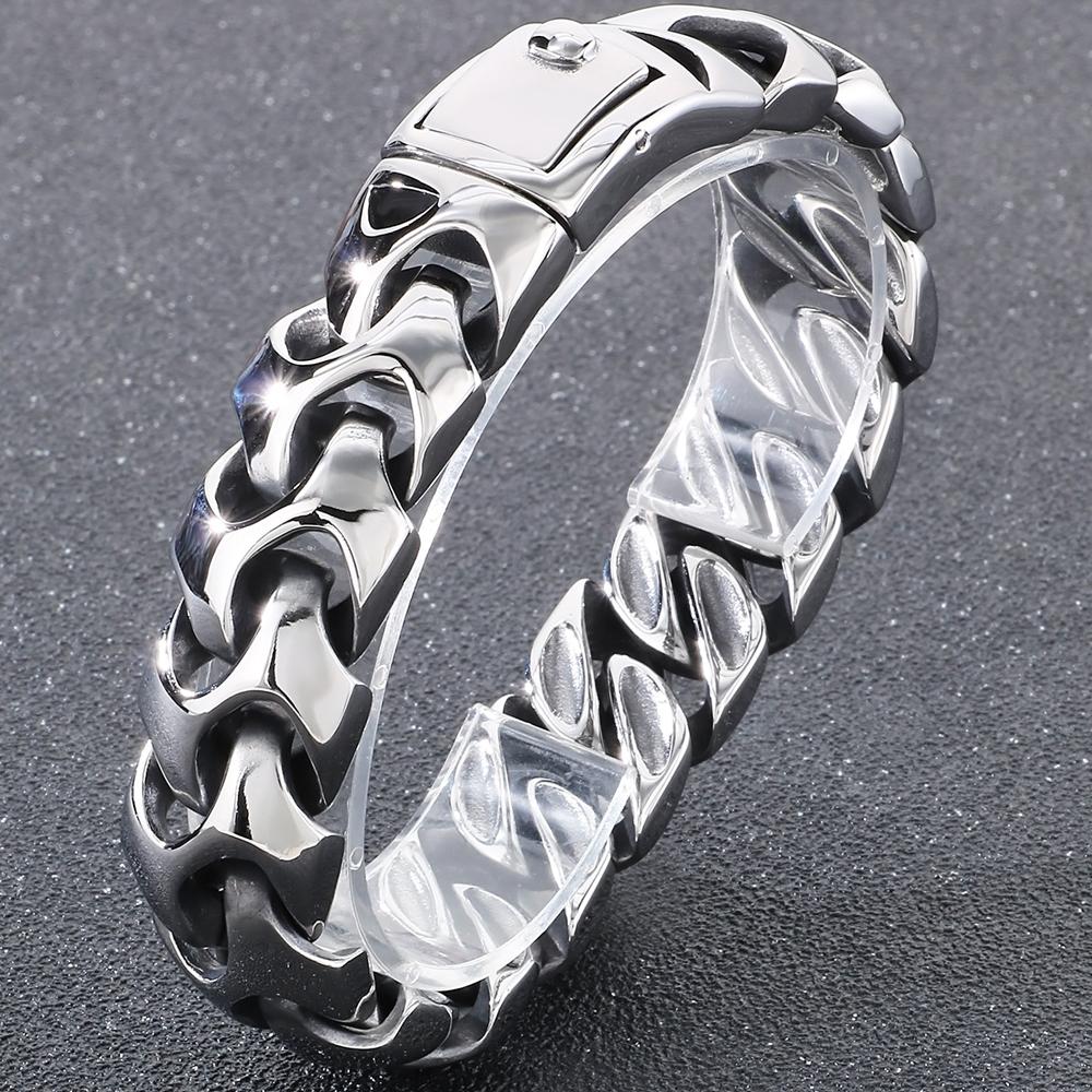 

Крутой прочный браслет из нержавеющей стали для мужчин Мужские ювелирные аксессуары Матовый шлифованный Ширина 18 мм Килевая кубинская цепь Мужские браслеты 22cm