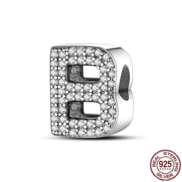 100% Real 925 Sterling Silver Letter Alphabet A-Z Charm Name Bead Fit  Bracelet Pendant Jewelry