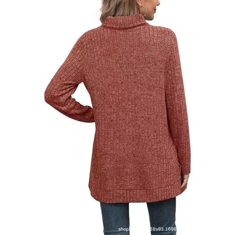 YYFS Blusas y Camisas de Moda Casual para Mujer Primavera Otoño Estampado Color Sólido Manga Larga Cuello Alto