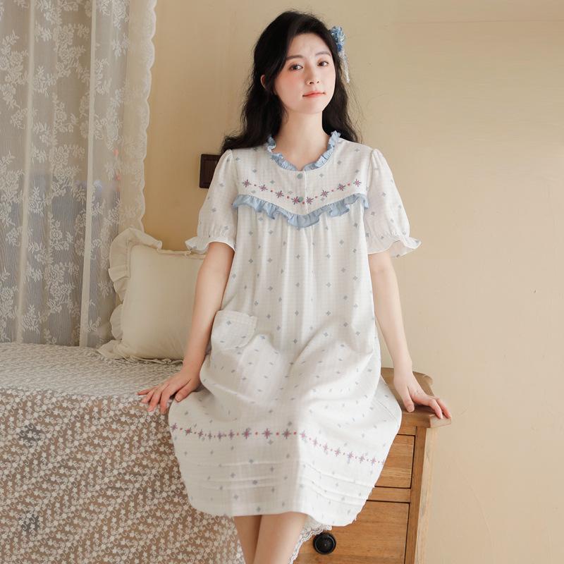 Women's Summer 2023 Pure Cotton Gauze Pajamas with Loose Five-Point Sleeves