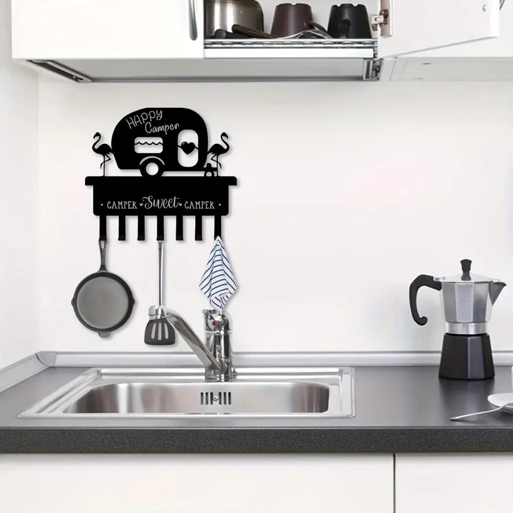 1pc Key Holder Wall Mounted, Camper Key Holder For Wall Decorative Metal Key Rack Hanger With 7 Hooks