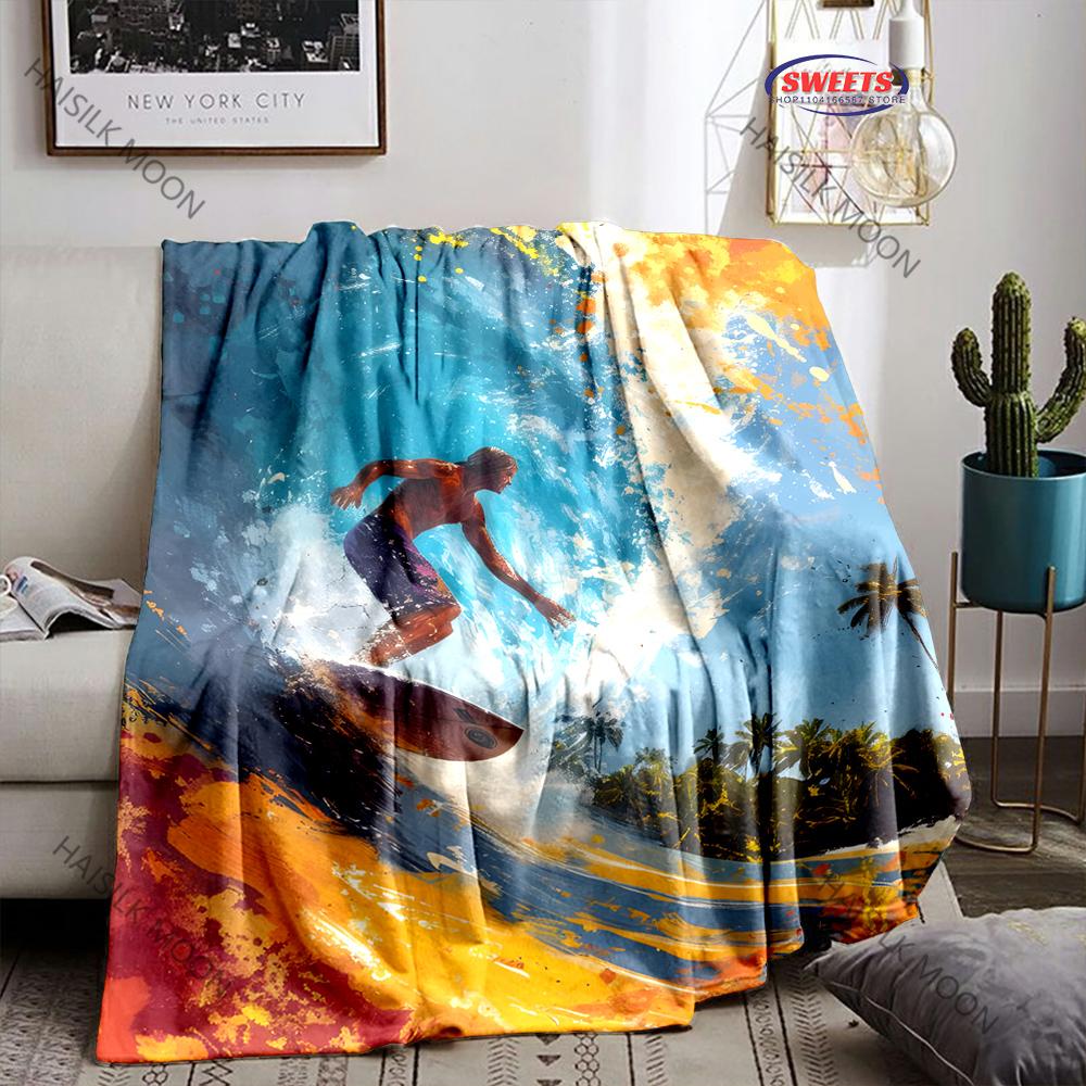 Personalized Surf  Theme Soft Fluffy Shawl Blanket Room Sofa Decorative Blanket Holiday Gift for Family Friends Son Daughter