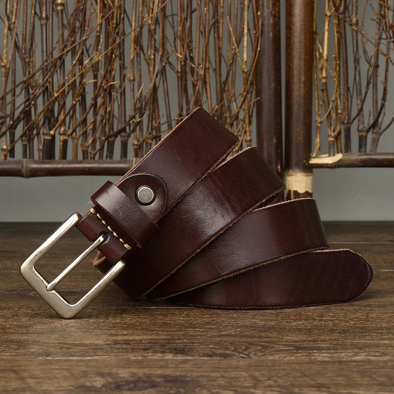 Men's Pin Buckle Belt Men's Leather First Layer Pure Cattlehide Simple All-Match Casual Jeans Belt