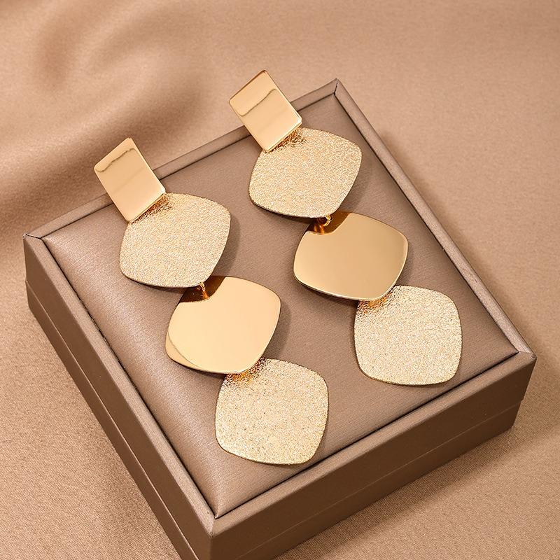 Fashion Temperament Metal Geometric Square Tassel Earrings For Women