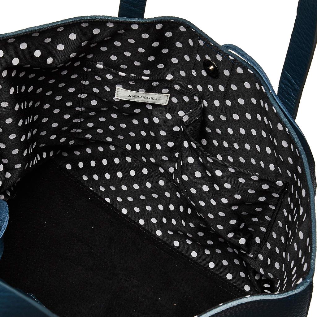[Unplug] Calf Leather Tote Bag with Pouch (Large, Horizontal) 137040K-M (Outer) Navy X (Lining) Black Polka Dots