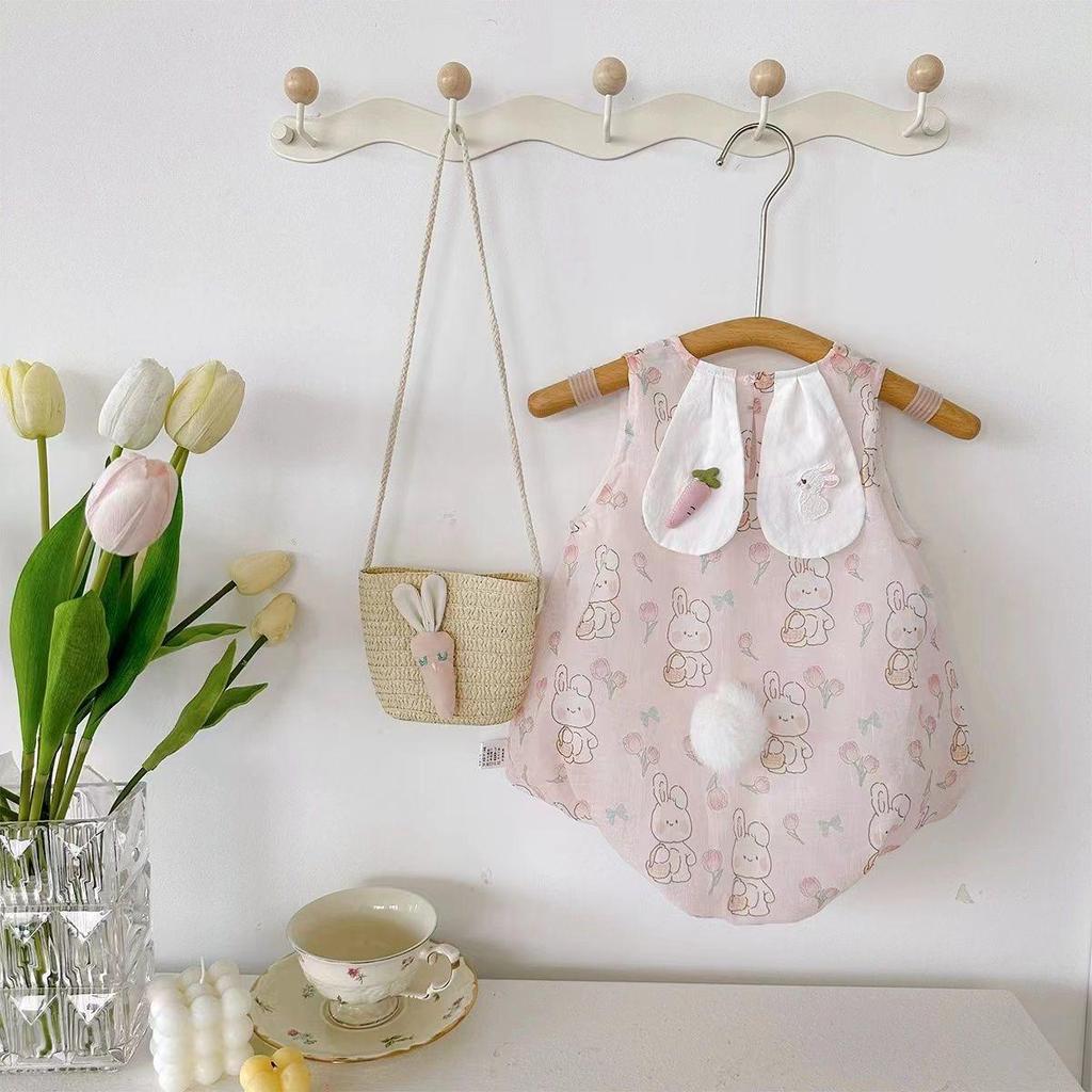 Baby Girl Summer Sleeveless Romper - Cute Rabbit Design