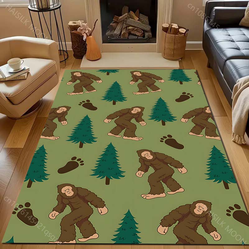 Sasquatch a potisk stromů kreslený koberec do ložnice, obývacího pokoje, k posteli, k pohovce, podložka na podlahu, moderní domácí dekorace, kusový koberec, velký rozměr