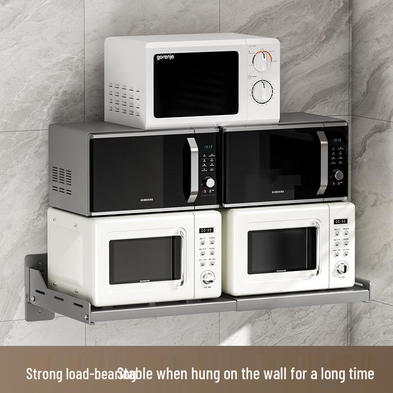 Retractable No-Drill Wall-Mounted Microwave Oven Shelf - Multi-Layer Kitchen Storage Rack