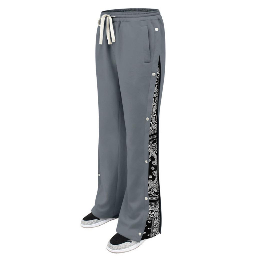 Men's High Street Trendy Pants Casual Color Wide Leg Trousers Basic Straight Outfits With Side Button