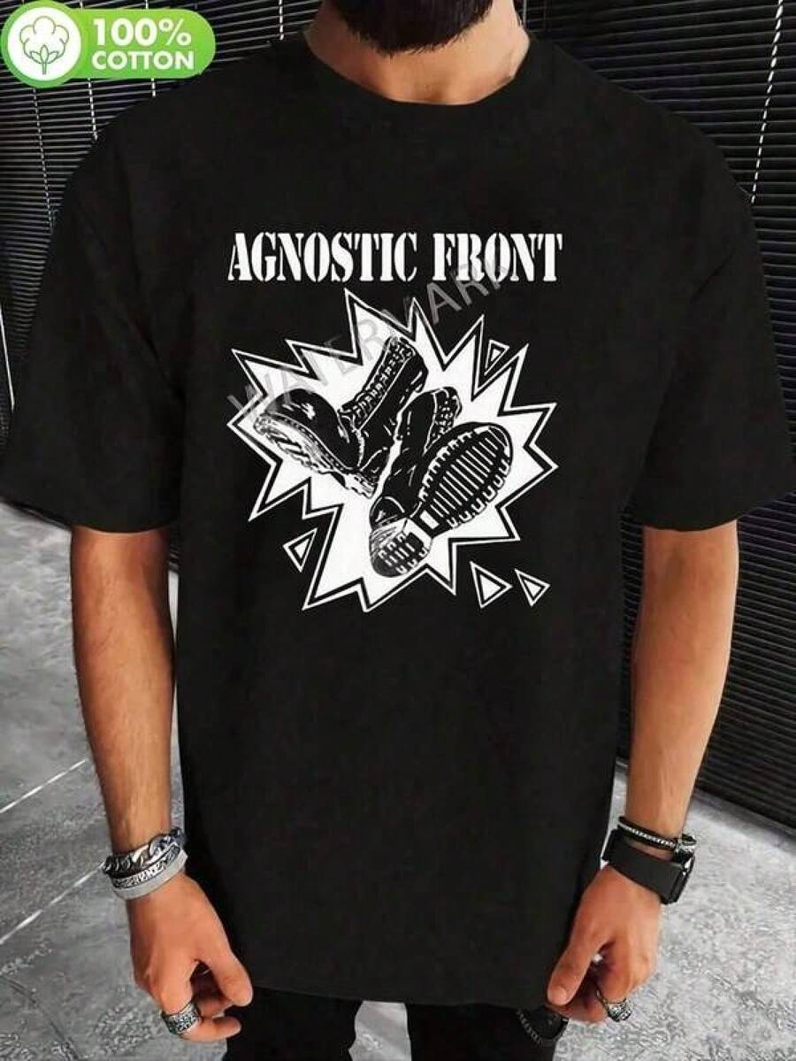 

T Shirt Print ,Graphic-Cotton Tees Size Plus, Cartoon Round Neck Short Sleeve, Agnostic Front Logo 5XL різнокольоровий