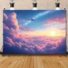 2D Dreamy Room Backdrop, Airplane Flying Over Cotton Candy Clouds At Sunset Background
