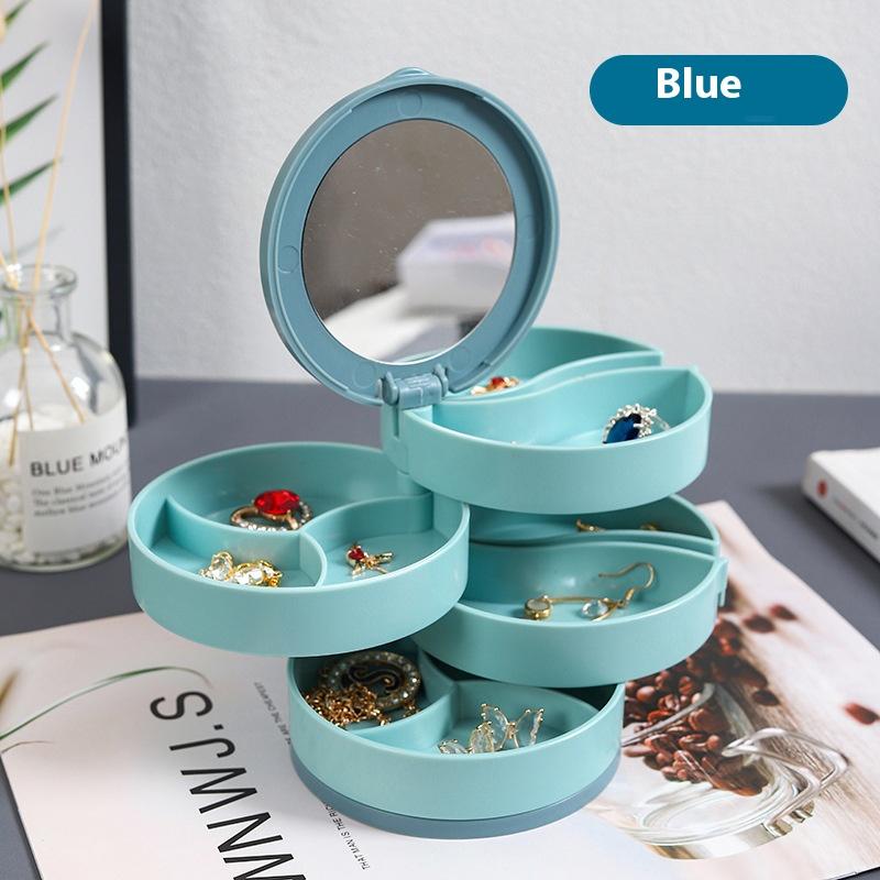 

4 Layers Rotating Jewellery Storage Box Women Necklace Desk Organizer Earring Holder Travel with Lid for Ring Bracelet Storage