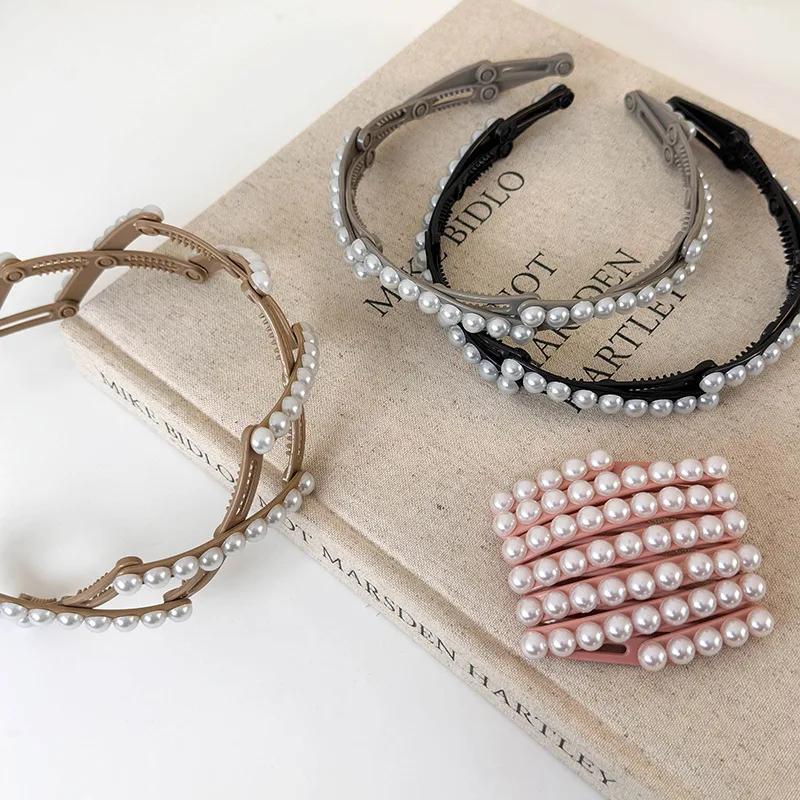 Mode Perlenstil Tragbares Faltbares Einziehbares Haarband für Frauen Rutschfestes Stirnband Gesichtswasch-Haarband Mädchen Haarschmuck