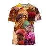 Ice Cream Pattern 3D Printed T-shirts Summer Casual Round Neck Short Sleeved Children's Boy and Girl Kids Unisex T-shirts