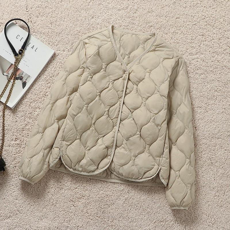 Women's Lightweight V-Neck Down Jacket - Autumn/Winter Casual Short Coat
