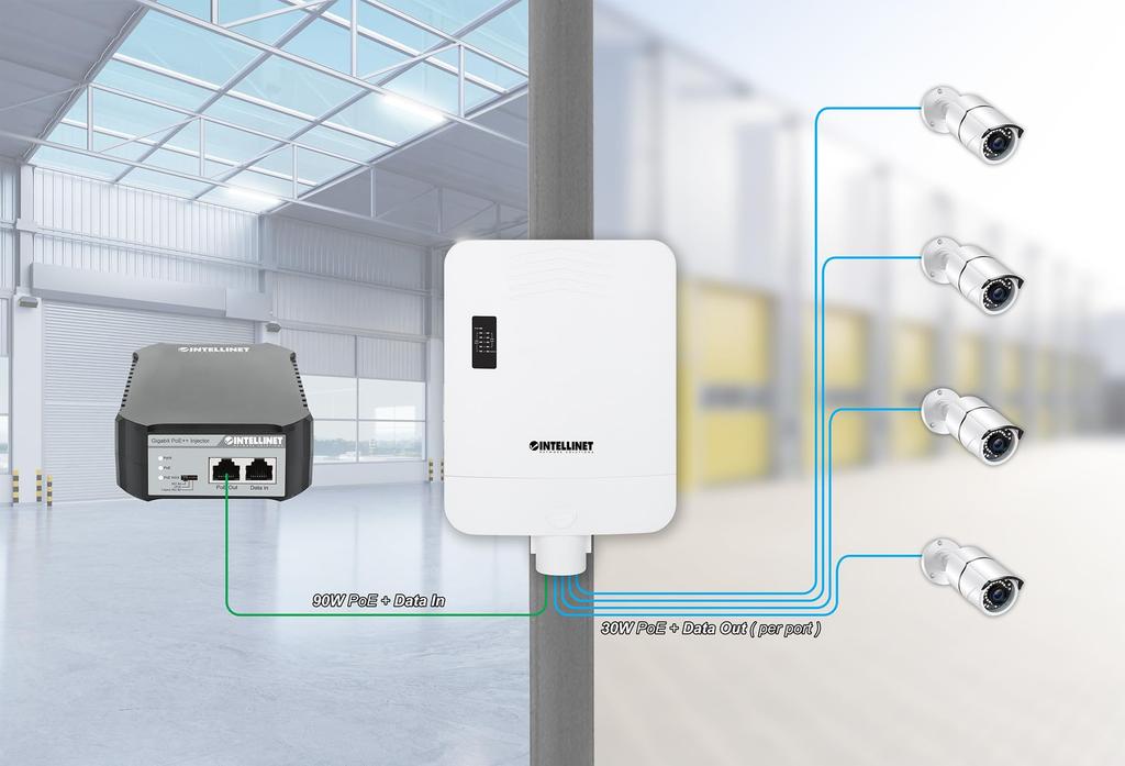 Intellinet Outdoor PoE Powered Gigabit Switch Extender 5-Port / 4-Port PoE+