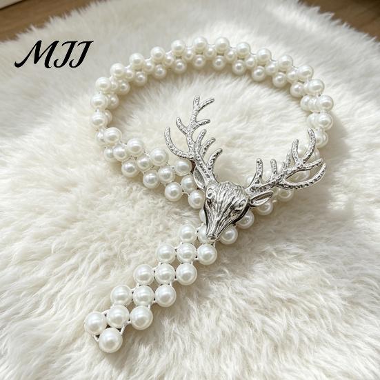 Curtain Tiebacks for Gauze Curtains Deer Head Tieback, Faux Pearl Beaded Stretch Holder, Rental Friendly Holders Adjustable Holdback Bedroom