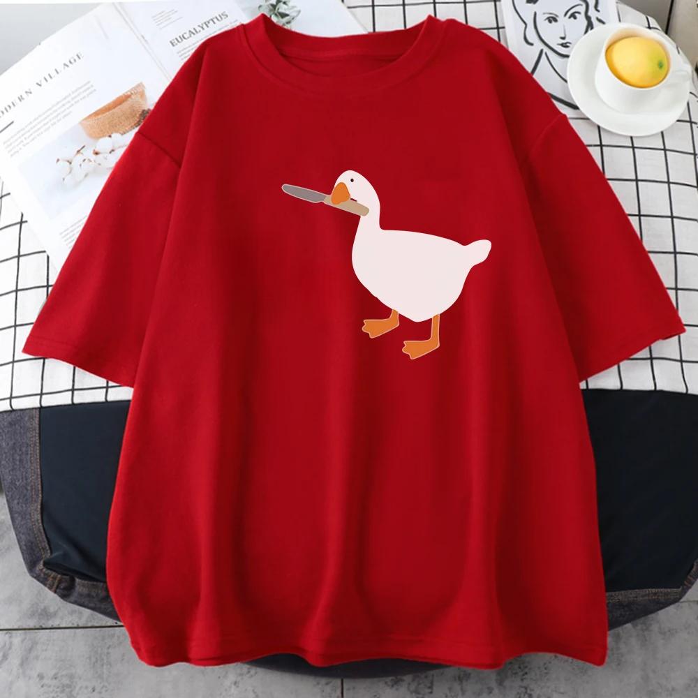 Summer Round Neck Cute Duck Pattern Printed Top Fashionable Casual Pure Cotton Short Sleeved Women's T-shirts
