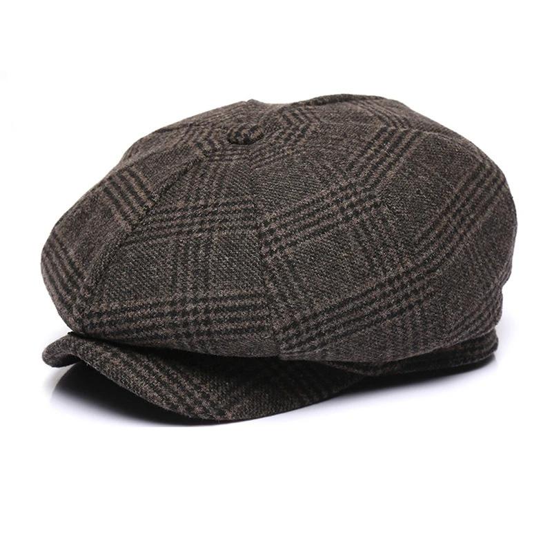 56-58Cm 58-60Cm Thickened Winter Wool Tweed Octagonal Hat Big Size Beret Dad Felt Newsboy Cap Male Leisure Ivy Caps Man