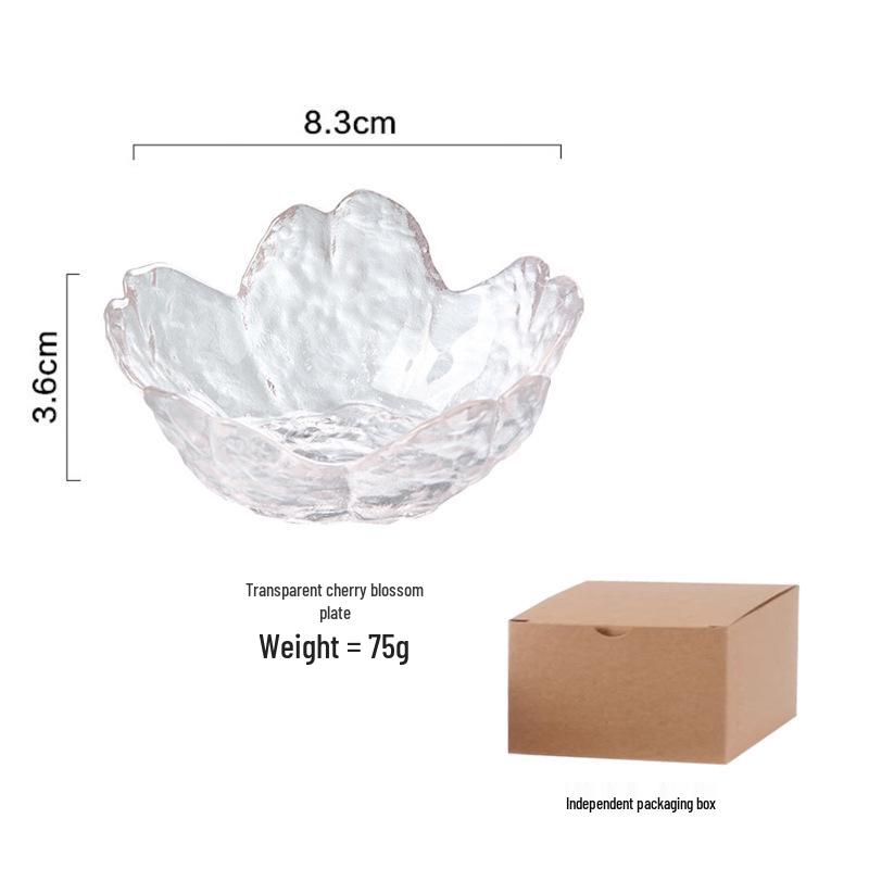 Cherry Blossom Hammered Glass Dipping Dish - Elegant Japanese Tableware for Home or Salon.