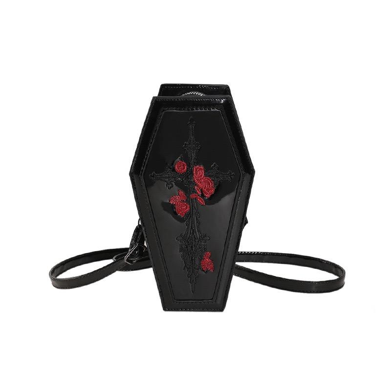 Sargform Achseltasche PU-Leder Damen Umhängetasche Retro Gothic Halloween Umhängetaschen Mädchen Reise Make-up Kosmetiktaschen