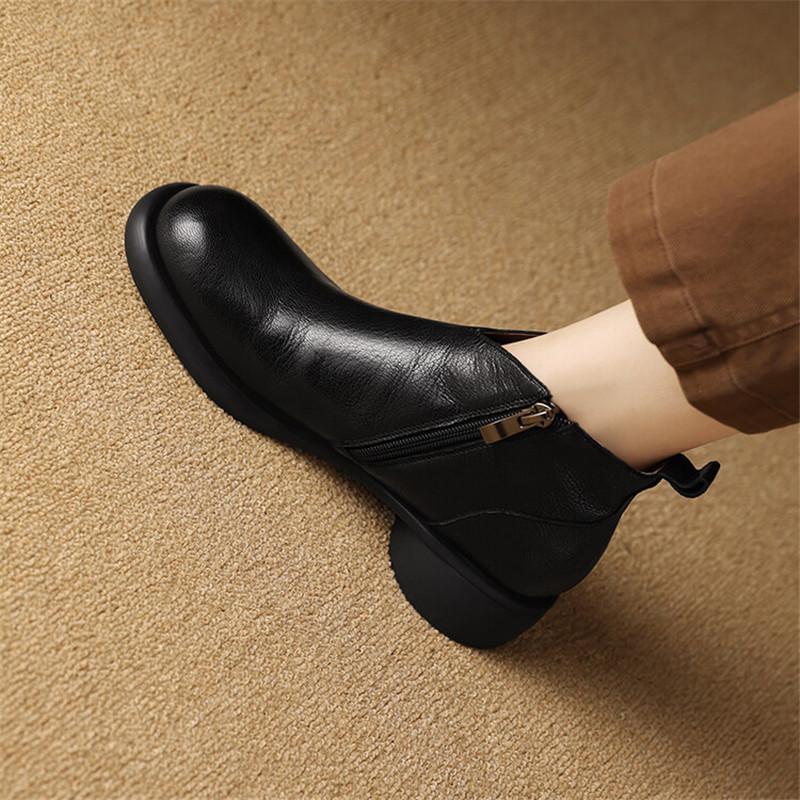 Móda Nové Podzim Zima Pravá Kůže Dámské Boty Módní Kulatá Špička Kotníkové Boty pro Ženy Krátké Boty Boty Hrubý Podpatek Botines Mujer