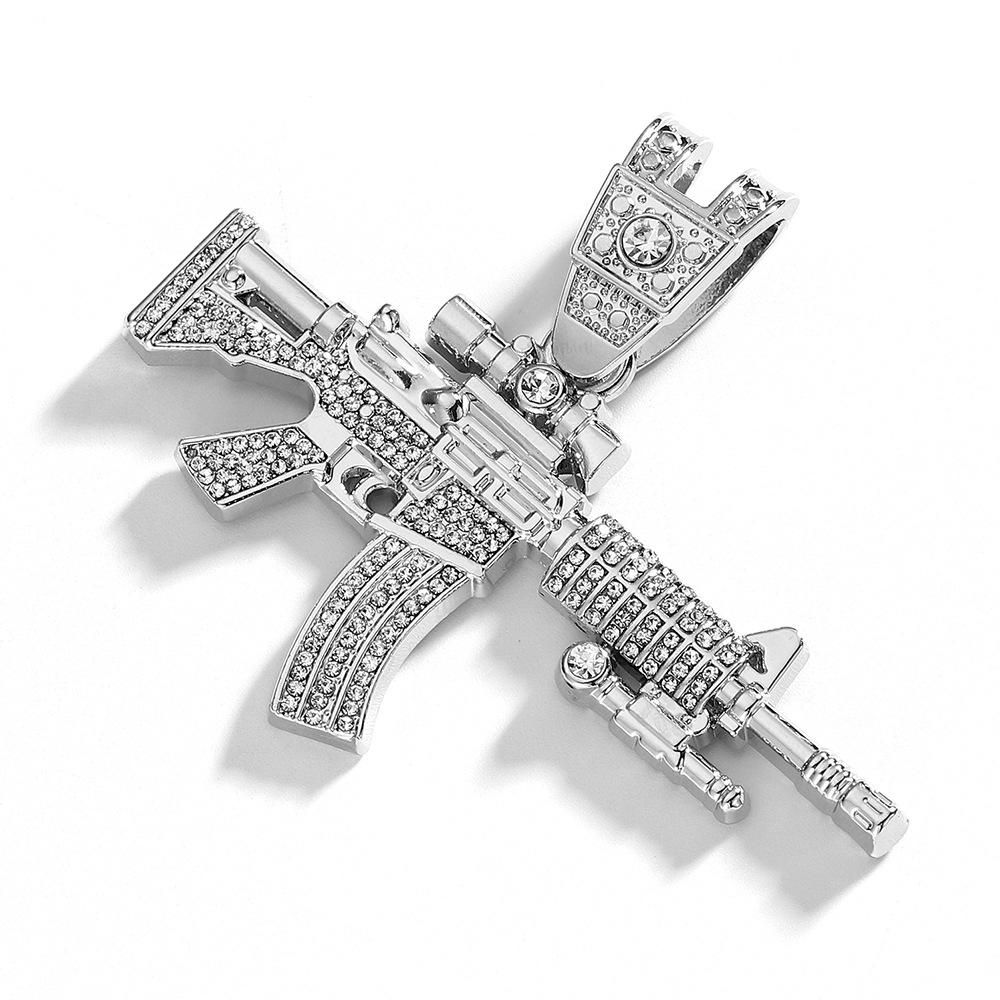 Temu Diamond Gun Jewelry Alloy Simulation Ak Weapon Model Hip Hop Men S Necklace