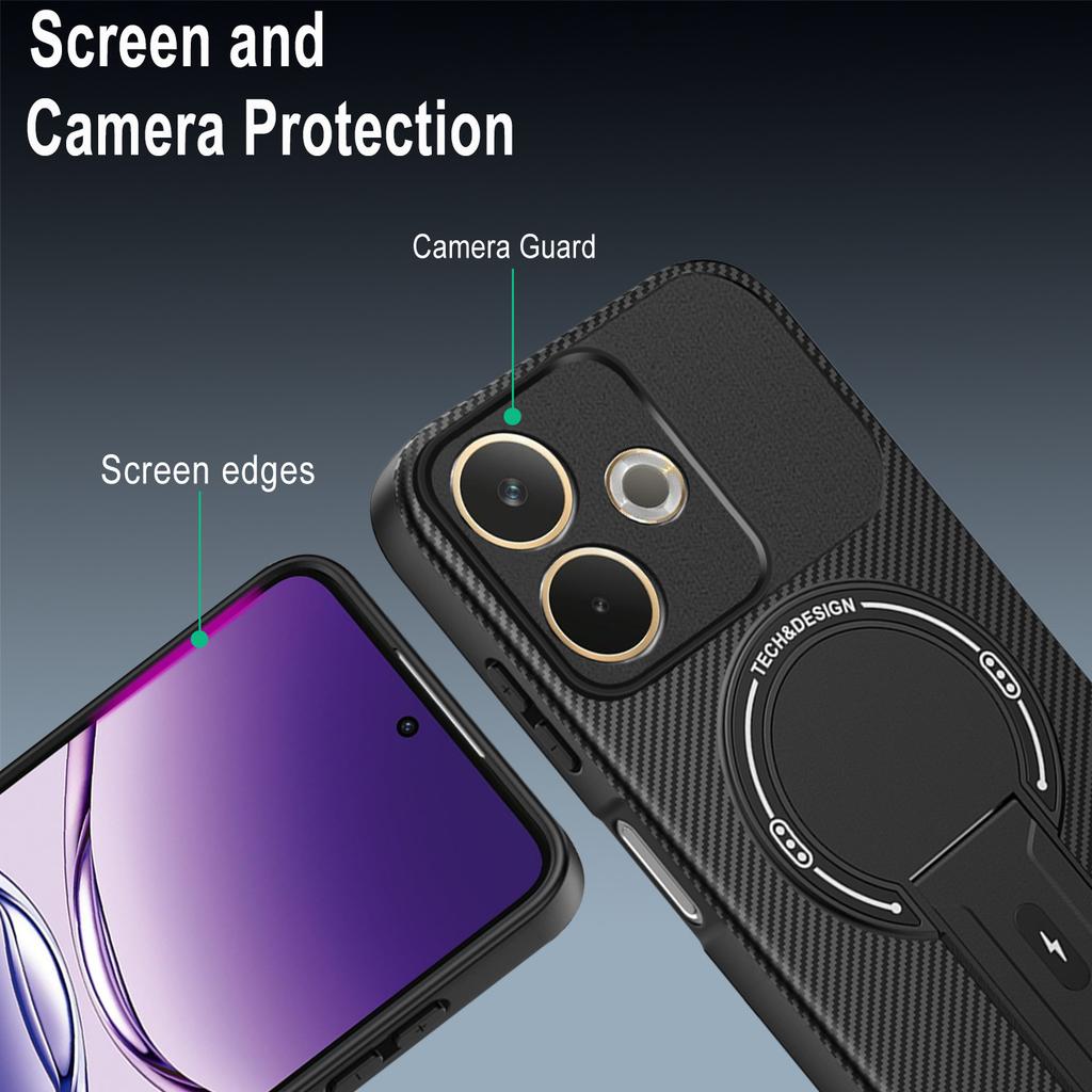 Phone Case For Oppo A5 Pro 4G (Global)/A5 Pro 5G (Global)/A5 Energy 5G (China) Carbon Fiber Texture PC+TPU Cover with Kickstand