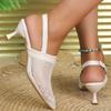 Shoes for Women 2024 Mesh Slip-on Women's High Heels Summer High Heel Pump Women Pointed Toe Slingbacks Heeled Sandals
