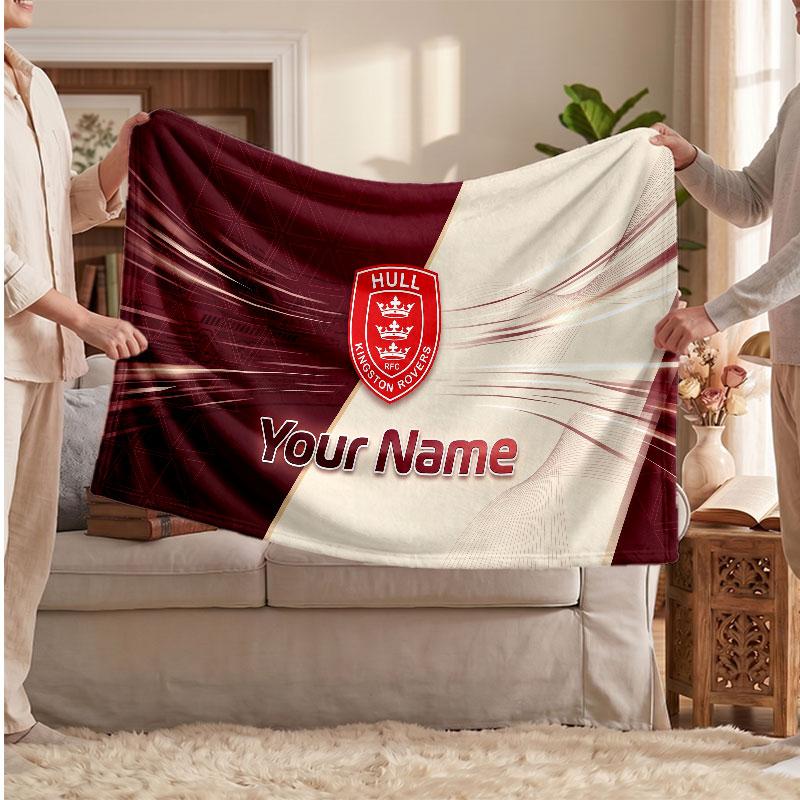 Hull KR Flannel Blanket, Custom Name Text Personalized Soft Throw Blanket Home Decor Gift