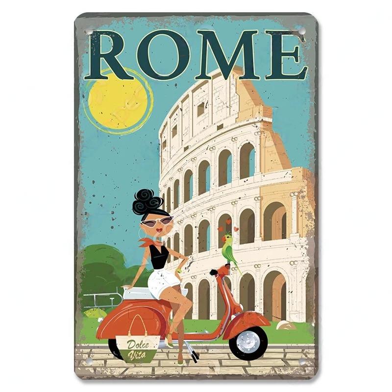 

Металлические жестяные таблички Путешествия Город Девушки Постеры Табличка Монако Рим Биарриц Венеция Металлический постер Винтажное настенное искусство Бар Клуб 20x30cm