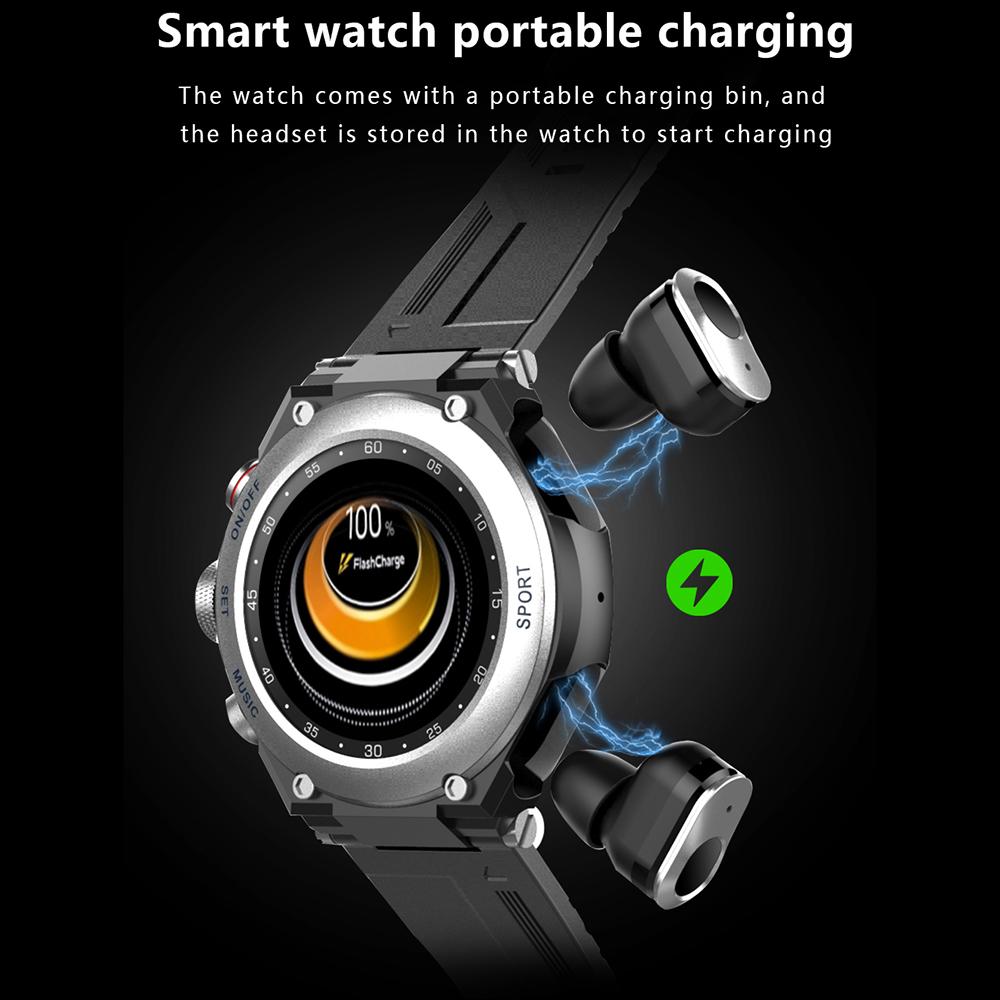 Rainbuvvy T92 Earbud Smartwatch 1.28inch IPS Full Touch 128MB RAM 470mAh BT5.0 TWS IP67 Waterproof Recording Local Music Wireless Smart Bracelet