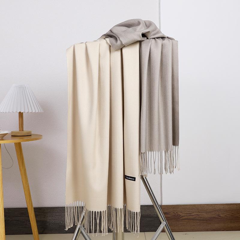 Double-sided Two-color Scarf for Women Autumn and Winter High End New Wool Scarf Shawl Imitation Cashmere Scarf