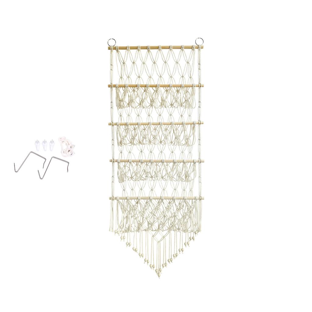 4 Tier Doll Storage Rack Wooden Stick Woven Net Stuffed Toy   Wall Or Door Hanging