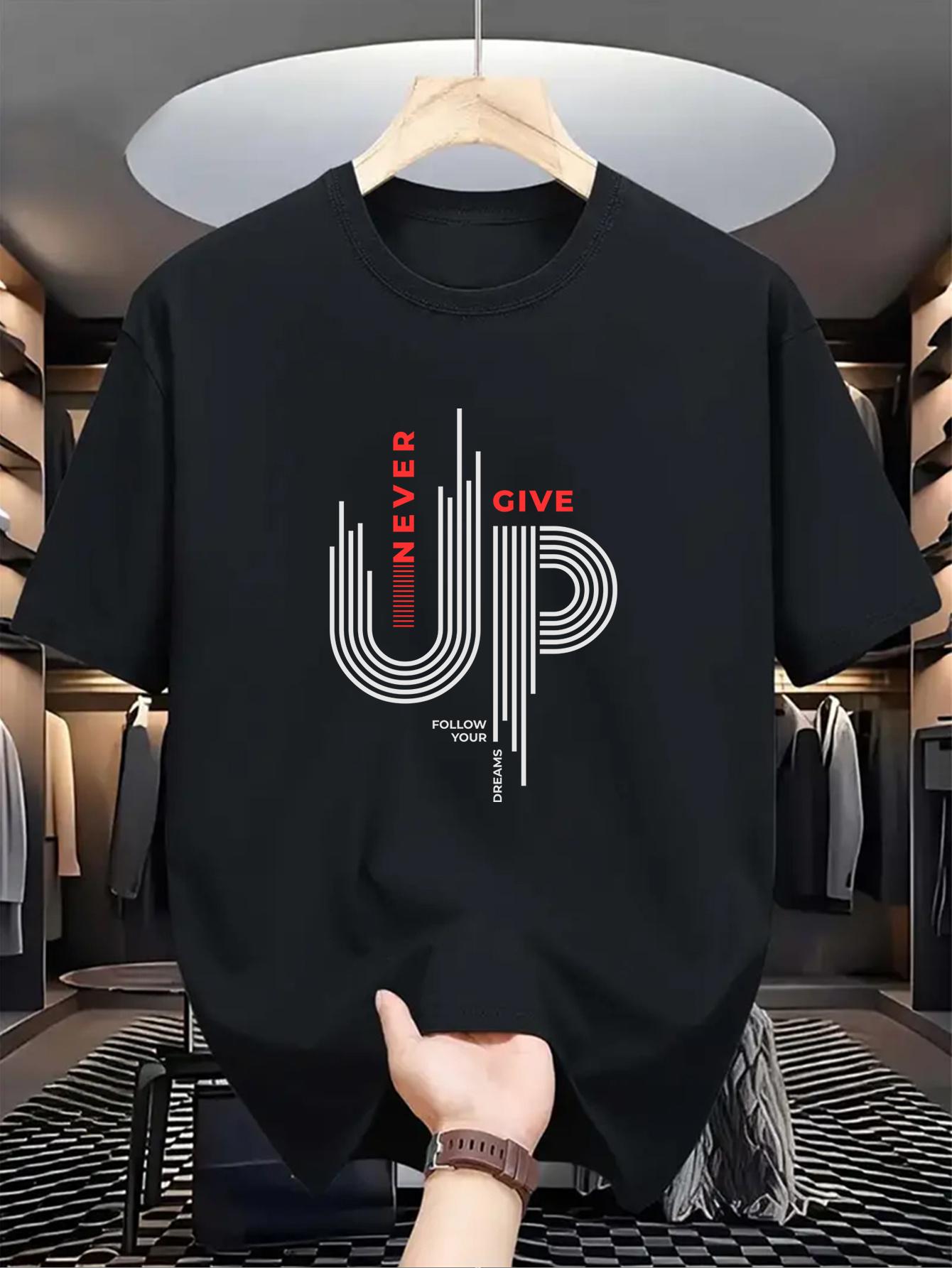 Men S Casual Crew Neck T-Shirt with NEVER GIVE UP Print XXXXL