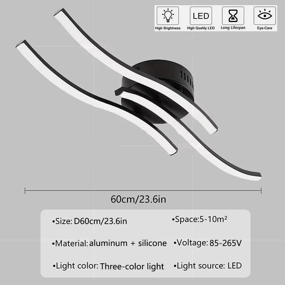 Modern LED Ceiling Light Long Wave Lamp Living Room Bedroom Study Corridor Aisle Entrance Balcony Home Decoration Lustre