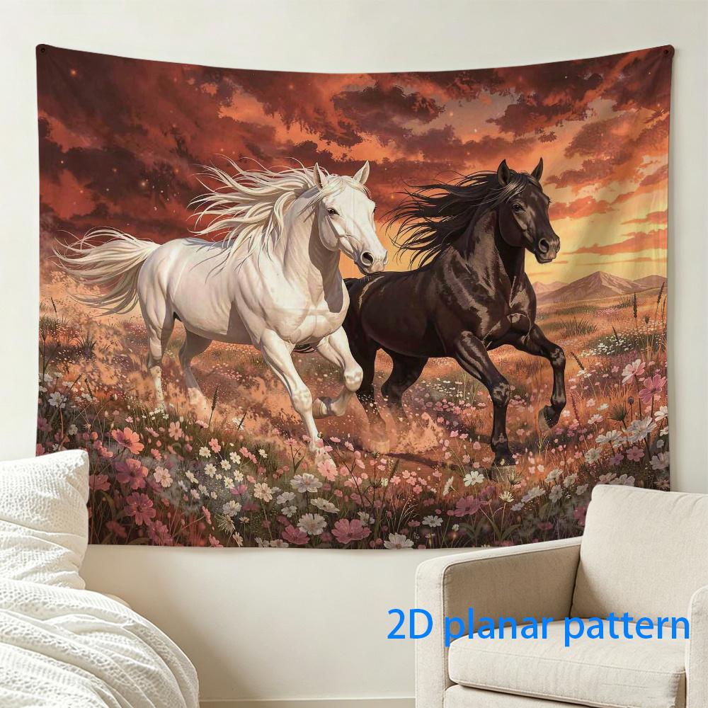 Large Horse Tapestry Sunset Wall Hanging Boho Farmhouse Decor Equestrian Stallion Mare Artwork Fabric Art Print 180x230cm