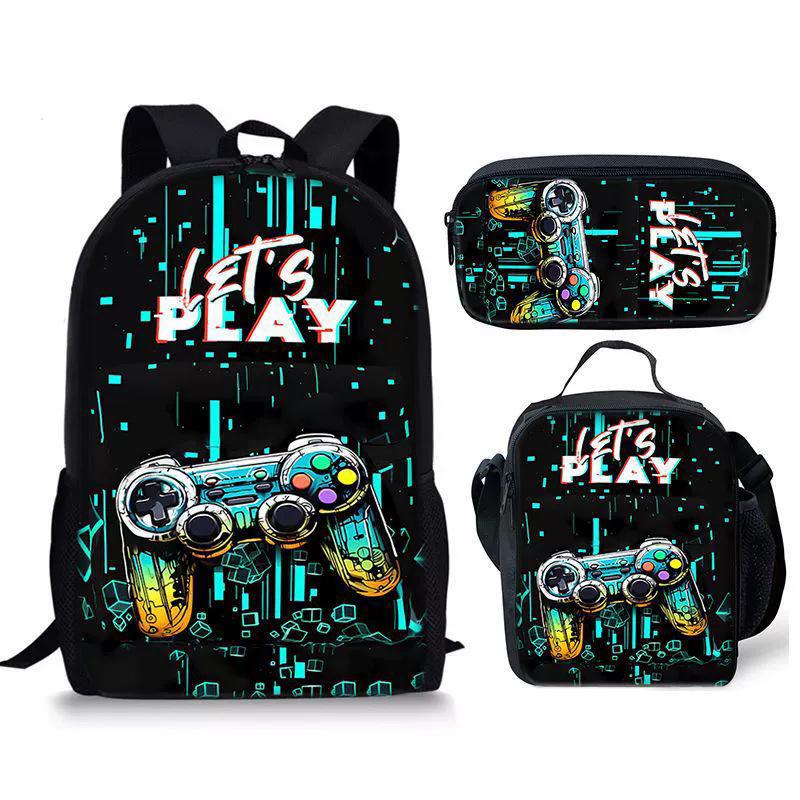 Spielkonsolen-Schülerrucksack D-made Dreiteiliges Paket, Federmäppchen, Bedruckter Rucksack, Rucksack
