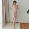 Black Mesh Low-Cut High-Slit Lingerie Camisole Dress - Erotic, Transparent Nightgown for Women